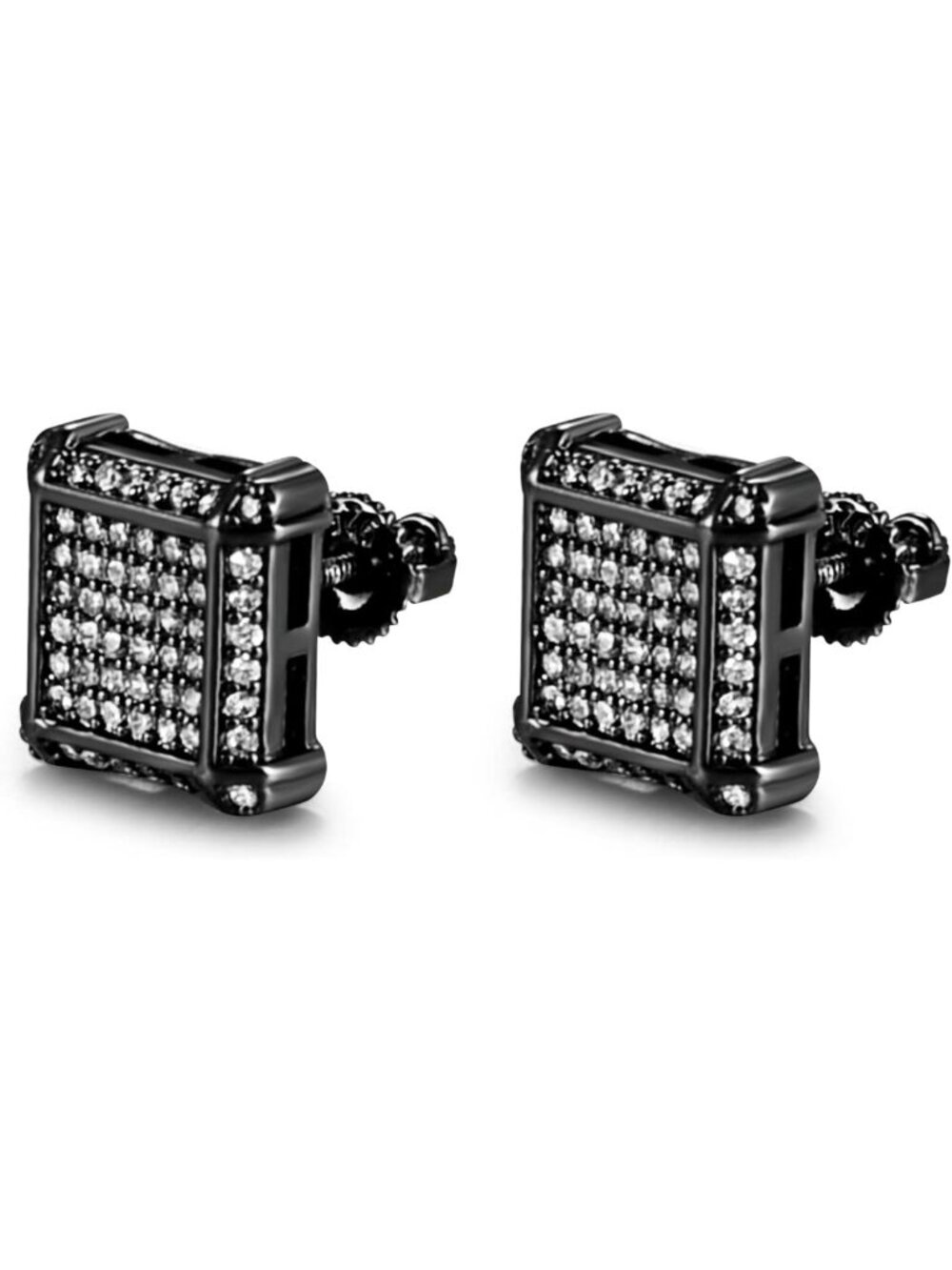 18K Gold Plated Sterling Silver Iced Out CZ Square Stud Earrings for All